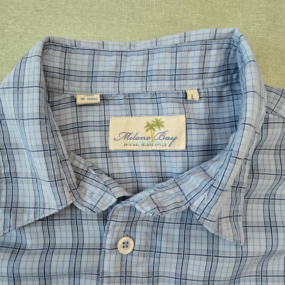 Milano Bay Blue Textured Plaid Button-Up Shirt Men's Large